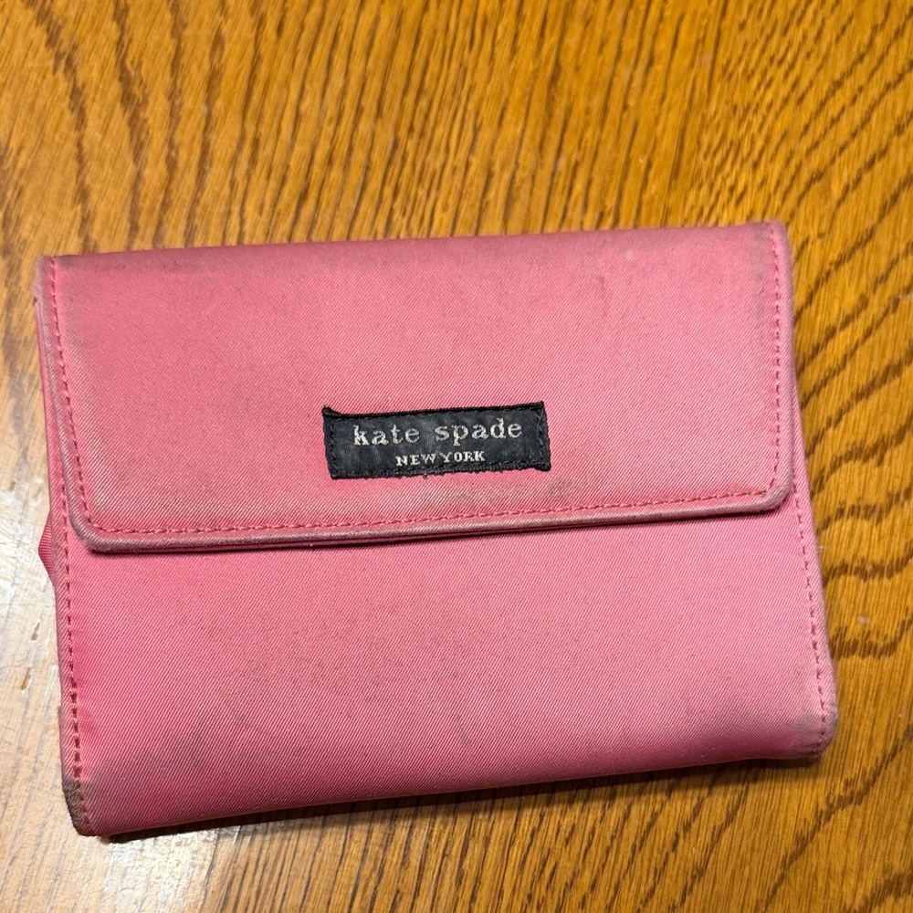 kate spade Pink Fold-Over Nylon Wallet with Logo Patch